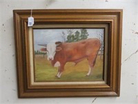 FRAMED "BULL" OIL ON CANVAS SIGNED NELLIE