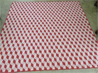 ANTIQUE HANDMADE RED AND WHITE QUILT