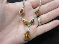 sterling poland amber stones necklace