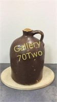 Antique 1 gallon dark brown jug crock with handle