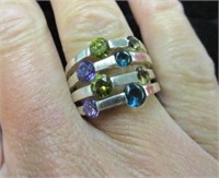 sterling silver multi-stone ring - sz 7