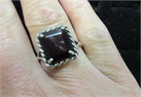 sterling silver red stone ring - sz 7