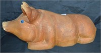 Folk Art Hand Carved Wood Pig 20"L
