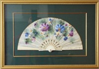 1920'S JAPANESE HAND PAINTED FLORAL FAN