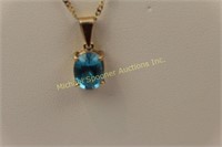 10K BLUE TOPAZ EARRINGS AND PENDANT WITH 10K CHAIN