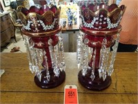 Victorian Candle Holders, Red w/Crystal Prisms