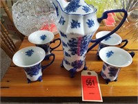 Ironstone Delft Hot CHocolate Decanter & 4 Cups