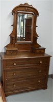 Antique 3 Drawer Oak Dresser With Mirror