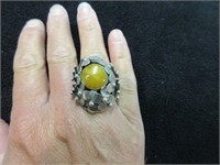 sterling polish poland yellow stone ring -sz 5
