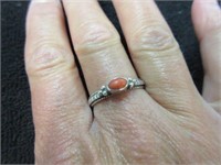sterling silver orange stone ring - sz 9