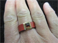 14kt & leather ring - sz 9