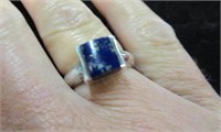 sterling silver blue stone ring - sz 6