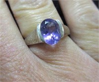 sterling silver large purple stone ring - sz 7