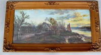 Antique Pastel Painting 19th Century 34" x 19"