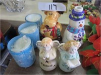 ANGEL FIGURINES, CANDLES, REINDEER AND SNOWMAN