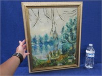 vintage oil painting 16x21 (pond-landscape-trees)