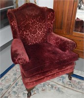 Vintage Burgandy Velvet Wing Chair