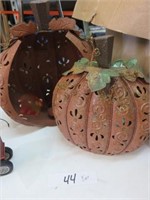 METAL PUMPKIN CANDLE HOLDERS TALLEST IS 11"