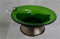 Cambridge Green Glass & SP Footed Divided Dish