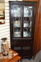 TRADITIONAL ENGLISH CORNER CABINET,  APPLIED LEAD