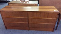 MID CENTURY 58" SIX DRAWER CHEST(SOME SPLITS ON