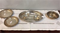 (4) PLATED SERVING PIECES, (4) SERVING SPOONS