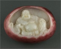 Large White Jade Pebble Boulder Carved Buddha