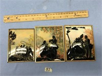 Lot of black silhouette painted on glass, antique