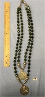Jade bead and silver alloy necklace with 2 hope me