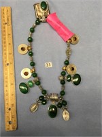 Green jasper bead and silver alloy necklace with a