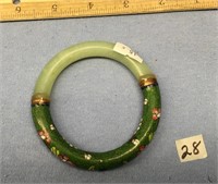 Jade and cloisonné bangle bracelet, inside dia. 2