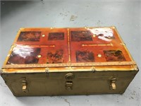 A large antique colored decoupage trunk      (k 15