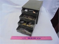 Mini metal cabinet w/ misc watch parts