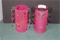 PINK CANDLE HOLDERS WITH BUTTERFLIES