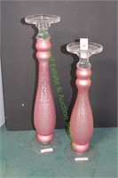 PINK FROSTED CANDLE HOLDERS