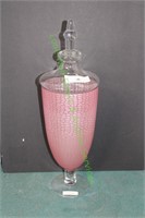 PINK AND CLEAR LIDDED GLASS VASE