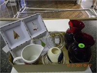 Box lot of vases, coasters & misc