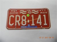 Missouri single tag 1977 Bi-Centennial tag CR8