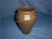 Clay unsigned brown glazed vase 8"