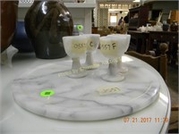 Alabaster tray and 4 wine cups