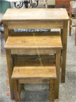 Oak nesting tables(3) with wrought iron inserts