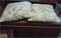 Lot of 2 pillows Tan with red embroidery