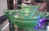 Green Vaseline dessert cup and pressed bowl