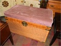 Asian Style Wicker Blanket Chest w/ Bench Top