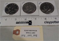3 Eisenhower Dollar Coins 1976, 1977, 1978