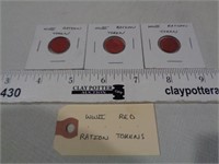 3 World War II Ration Tokens - Red