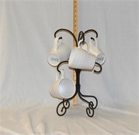 Wrought Iron 6 Mug Tree w/ (4) White Cups