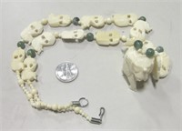 Carved "Bone"/Jade Bead Elephant Necklace