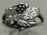 Sterling Silver Southwest Leaf & CZ Ring