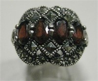 Vintage Sterling Silver Marcasite Garnet Ring